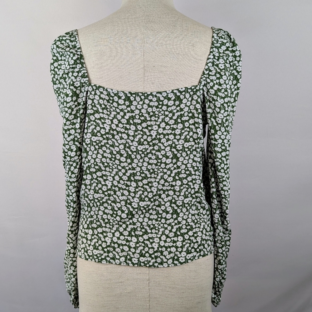 Boden Top Sweetheart Neckline Long Blouson Sleeve Tulip Sprig Print Green 6 NWT - Picture 7 of 14